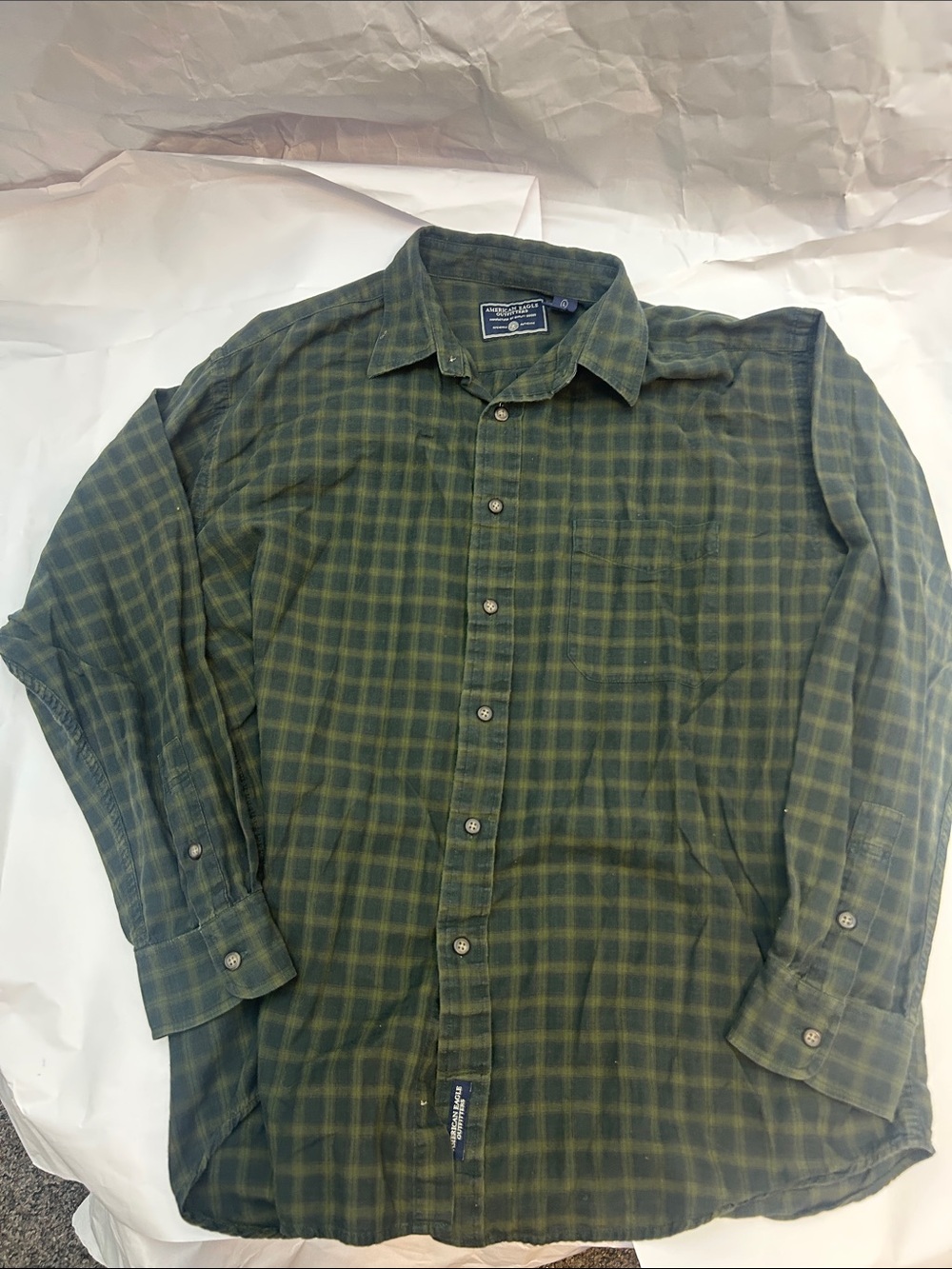 American Eagle Outfitters Green Plaid Button-Down Shirt